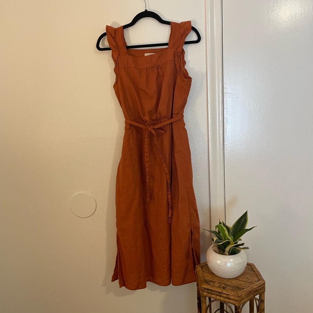 rusty orange apron style midi dress | universal thread